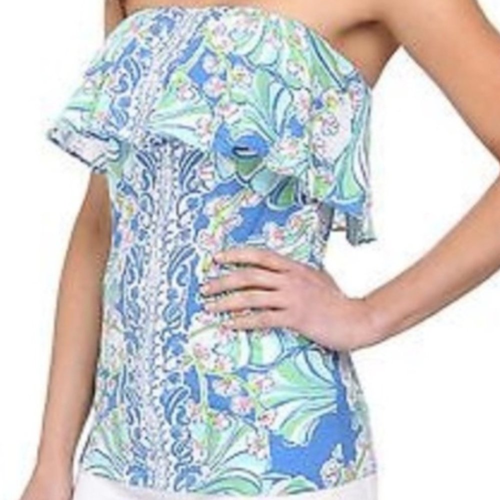 LILLY PULITZER WILEY Cotton Ruffle Tube Top
